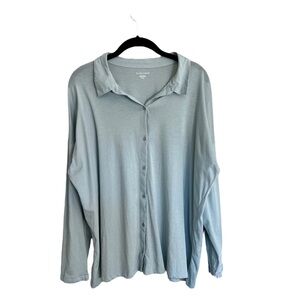Eileen Fisher classic collar shirt fine organic cotton jersey glacier blue sz XL